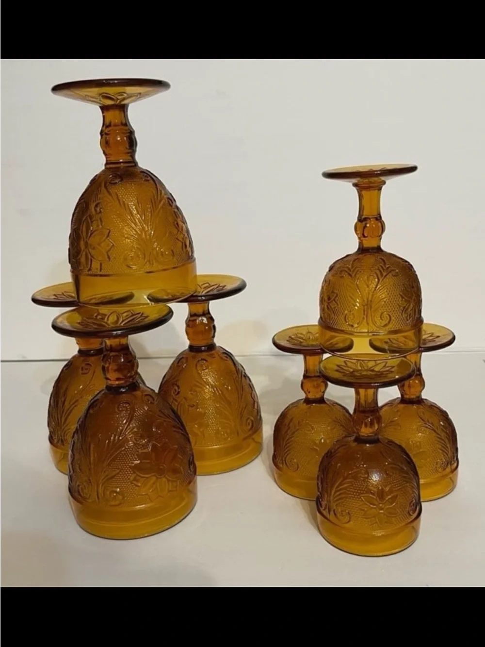 Indiana Amber Glass Dessert Goblets - Set /8 Vintage Amber Sundae ice cream Cups